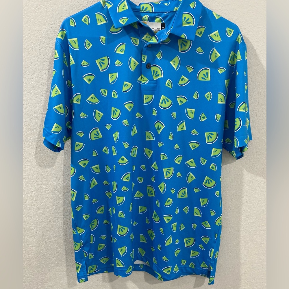 Jack Nicklaus Blue Lime Green Pullover Golf Athletic ECO Collared Shirt Medium